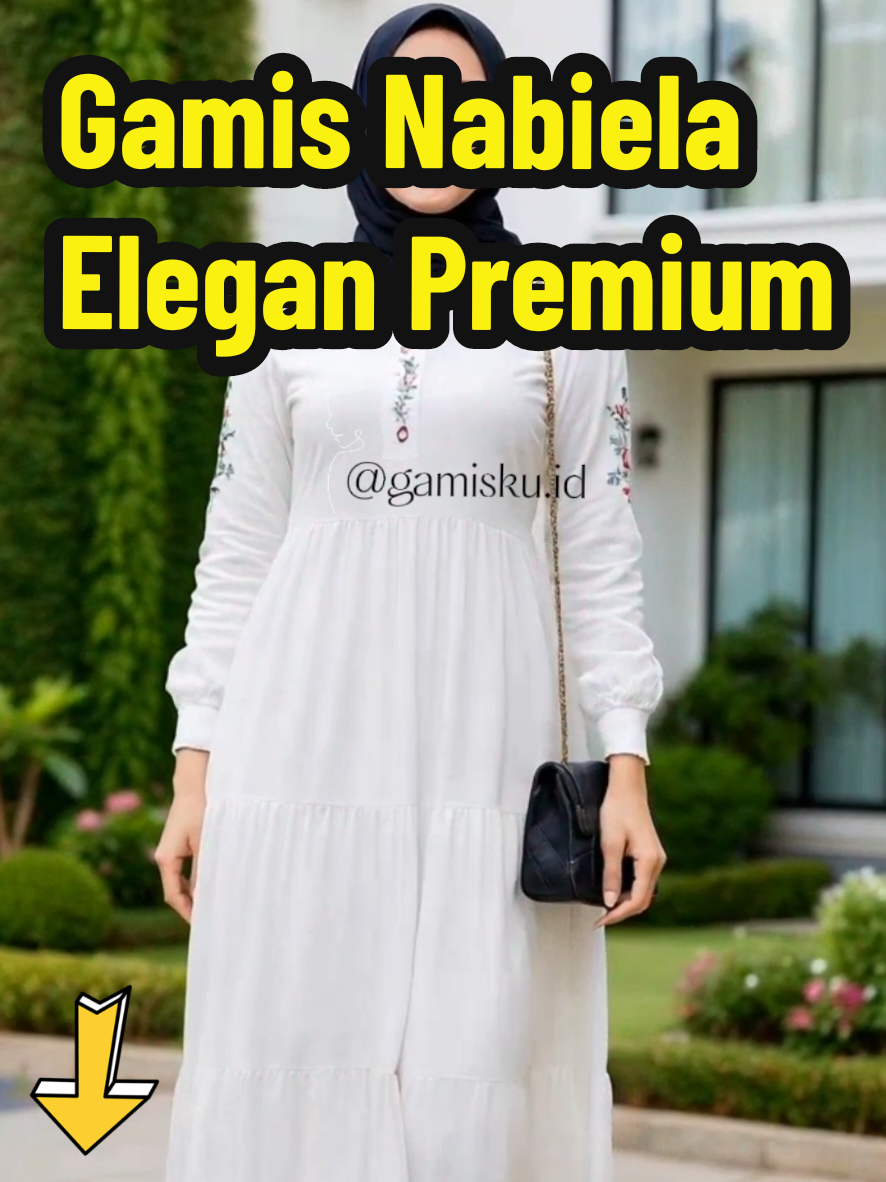 Gamis Nabiela Ceruty Premium anggun, dan full puring. #gamisputih #gamispengajian #gamisseragaman #gamislebaran #gamisbordir 