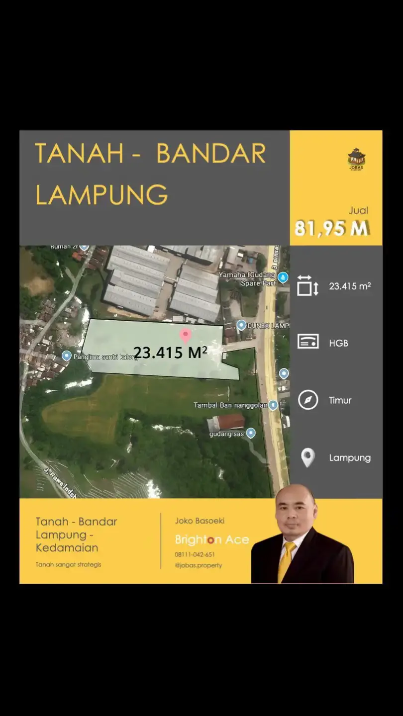 🏗️ INVESTASI EMAS DI BANDAR LAMPUNG! Jangan lewatkan kesempatan langka ini: Tanah komersial 23.415 m² di Jl. Soekarno Hatta – Kedamaian, Bandar Lampung 🏞️ 💰 Harga: Rp 81,95 M ✔️ Lokasi super strategis, tepat di jalan utama Soekarno Hatta ✔️ Sangat cocok untuk pergudangan, kawasan industri, atau mixed-use ✔️ Potensi nilai tanah terus meningkat pesat 🚀 📍 Hanya ±20 menit dari: * Kartini Mall 🛍️ * RSU Abdul Moeloek 🏥 * Sekolah unggulan & pusat kota 📚🏢 🌟 Properti sebesar ini jarang ada lagi di Bandar Lampung. Ambil langkah sekarang, sebelum terlambat! 📲 Hubungi segera: Joko Basoeki – Brighton Ace | Gading Serpong 👉 wa.me/628111042651 🔖 #​BandarLampung #​PropertiLampung #​InvestasiProperti #​TanahDijual #​LahanKomersial #​InvestasiTanah #​LampungProperty #​BrightonAce #​PropertiIndonesia #​TanahLampung #​SoekarnoHattaLampung #​InvestasiMasaDepan #​TanahStrategis #Lemon8 