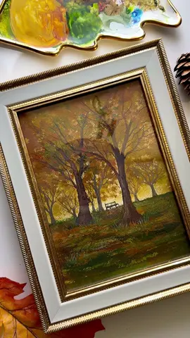 Happy first day of fall 🍂 I made this for my sweet friend Alicia, who absolutely loves autumn. Sadly, Texas doesn’t give us much of that cozy fall feeling 🥵🫠, so I wanted her to have a little piece of it every time she sees this painting. #artprocess #autumn #autumnaesthetic 