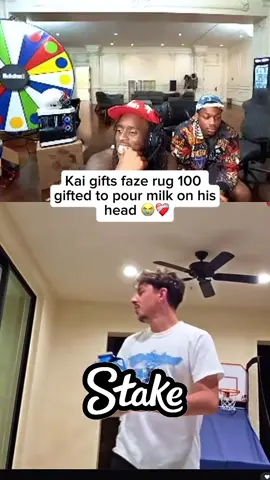 Kai gifts faze rug 100  gifted to pour milk on his  head 😭❤️‍🩹#kaicenat #fazerug #viral #fyp @FaZe Rug 