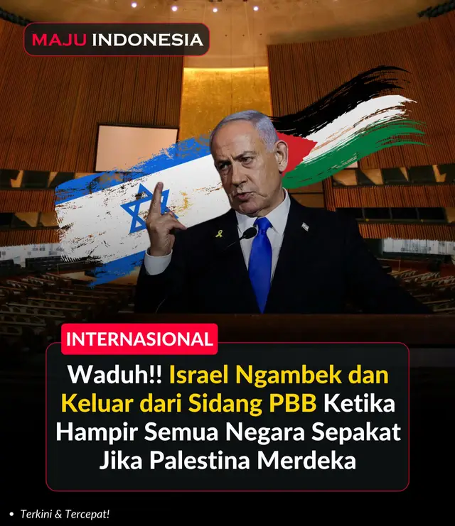 PBB secara de facto (fakta) mengakui Palestina sebagai negara merdeka. Namun, pengakuan secara de jure (hukum) tetap menunggu keputusan Dewan Keamanan PBB yang kerap terhambat veto AS. Meski begitu, sikap Majelis Umum mencerminkan suara moral dunia untuk gencatan senjata dan perdamaian berkeadilan. Dalam forum tersebut, delegasi Israel memilih keluar ruangan ketika hampir semua negara di Dunia setuju Kemerdekaan Palestina. ____________ #MajuIndonesia #MajuIDN #Indonesia #InfoBandung #Bandung #JakartaPusat #Jaksel #Jakpus #JakartaSelatan #JKTInfo #InfoSerpong #jawabarat #InfoTangsel #Tangerang #InfoTangerang #Jakarta #bekasi #InfoJakarta #infobekasi #Politik #Jabar #JawaBarat #InfoJabar #Islam #Muslim #Palestina