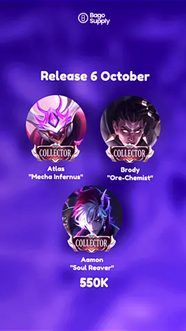 new skin collector aamon,brody & atlas rilis 6 oktober #bagosupply #newskincollector #skinaamon #mobilelegends 