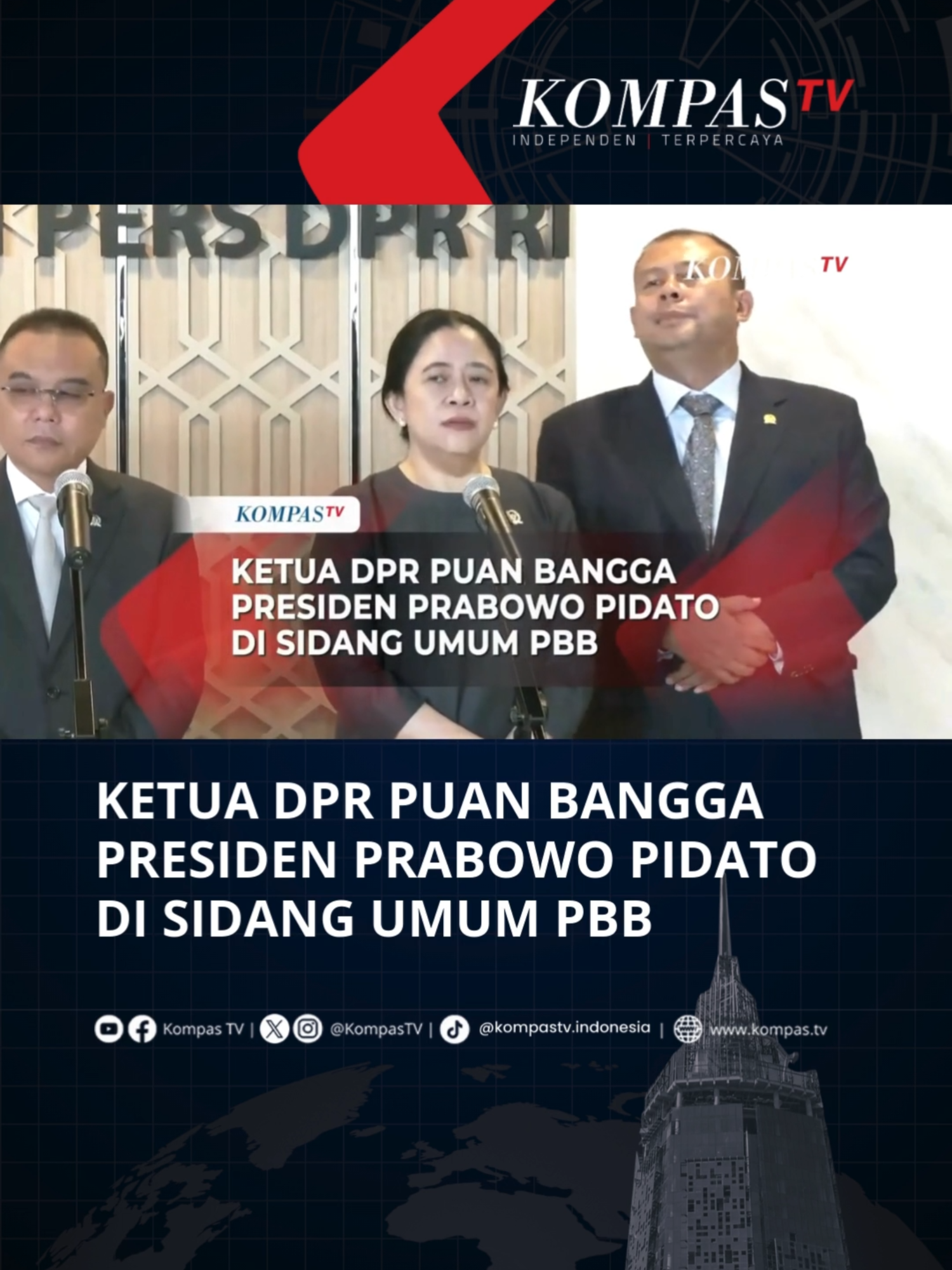 Ketua DPR RI Puan Maharani mengaku bangga Presiden Prabowo Subianto berpidato di Sidang Umum PBB. Ia pun menyoroti isi pidato Presiden Prabowo di Konferensi Tingkat Tinggi (KTT) PBB soal Palestina saat ditemui di kompleks parlemen, Senayan, Jakarta, Selasa (23/9/2025). Selain itu, Puan menilai kesempatan Indonesia berpidato di urutan awal merupakan suatu kehormatan. Tuliskan komentarmu dan dapatkan berita terkini lainnya di www.kompas.tv serta youtube.com/kompastv #SOROTKompasTV #TikTokBerita