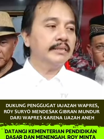ROY SURYO DESAK WAPRES MUNDUR TERKAIT RIWAYAT PENDIDIKAN ANEH Roy Suryo mendatangi Kementerian Pendidikan Dasar dan Menengah (Kemendikdasmen) pada 23 September 2025 untuk mempertanyakan keabsahan surat penyetaraan ijazah Wakil Presiden Gibran Rakabuming Raka. Kunjungan ini dilatarbelakangi keraguan Roy atas surat keterangan No. 9149/D.DI/KS/2019 yang diterbitkan oleh Direktorat Jenderal Pendidikan Dasar dan Menengah (Ditjen Dikdasmen) pada 8 Agustus 2019. Surat tersebut menyatakan bahwa pendidikan Grade 12 Gibran di UTS Insearch Sydney (Australia) tahun 2006 setara dengan lulusan Sekolah Menengah Kejuruan (SMK) Akuntansi dan Keuangan atau setara dengan SMA di Indonesia.  Roy menilai surat ini tidak sah secara hukum karena seharusnya berbentuk Surat Keputusan (SK), bukan sekadar Surat Keterangan, yang membuatnya tidak memenuhi syarat minimal lulusan SMA atau sederajat sebagaimana diatur dalam Pasal 169 UU Pemilu No. 7/2017 untuk calon Wapres. Roy membawa dokumen surat pernyataan penyetaraan tersebut dan didampingi beberapa rekan. Ia menuntut ketegasan dari Menteri Kemendikdasmen Prof. Abdul Mu’ti untuk memverifikasi dan membatalkan surat jika terbukti cacat hukum. 