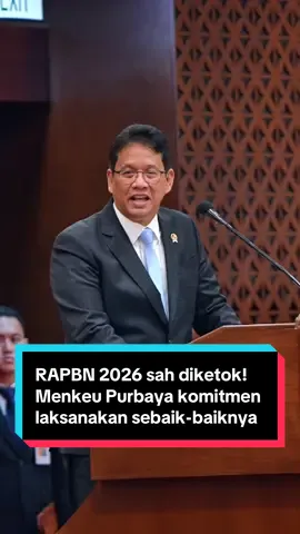 Sah! RUU APBN 2026 resmi menjadi Undang-Undang. Menkeu @Purbaya Yudhi Sadewa tegaskan komitmennya dalam pengelolaan keuangan negara.