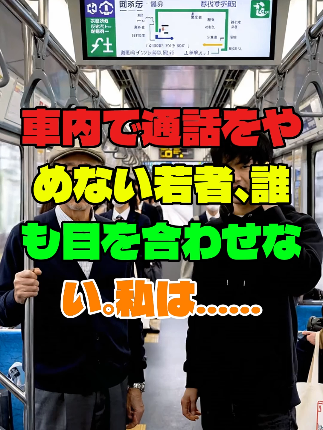 車内通話はマナー違反——一言で静まった車両。#電車マナー #車内通話禁止 #迷惑行為 #公共マナー #東京通勤 #注意喚起