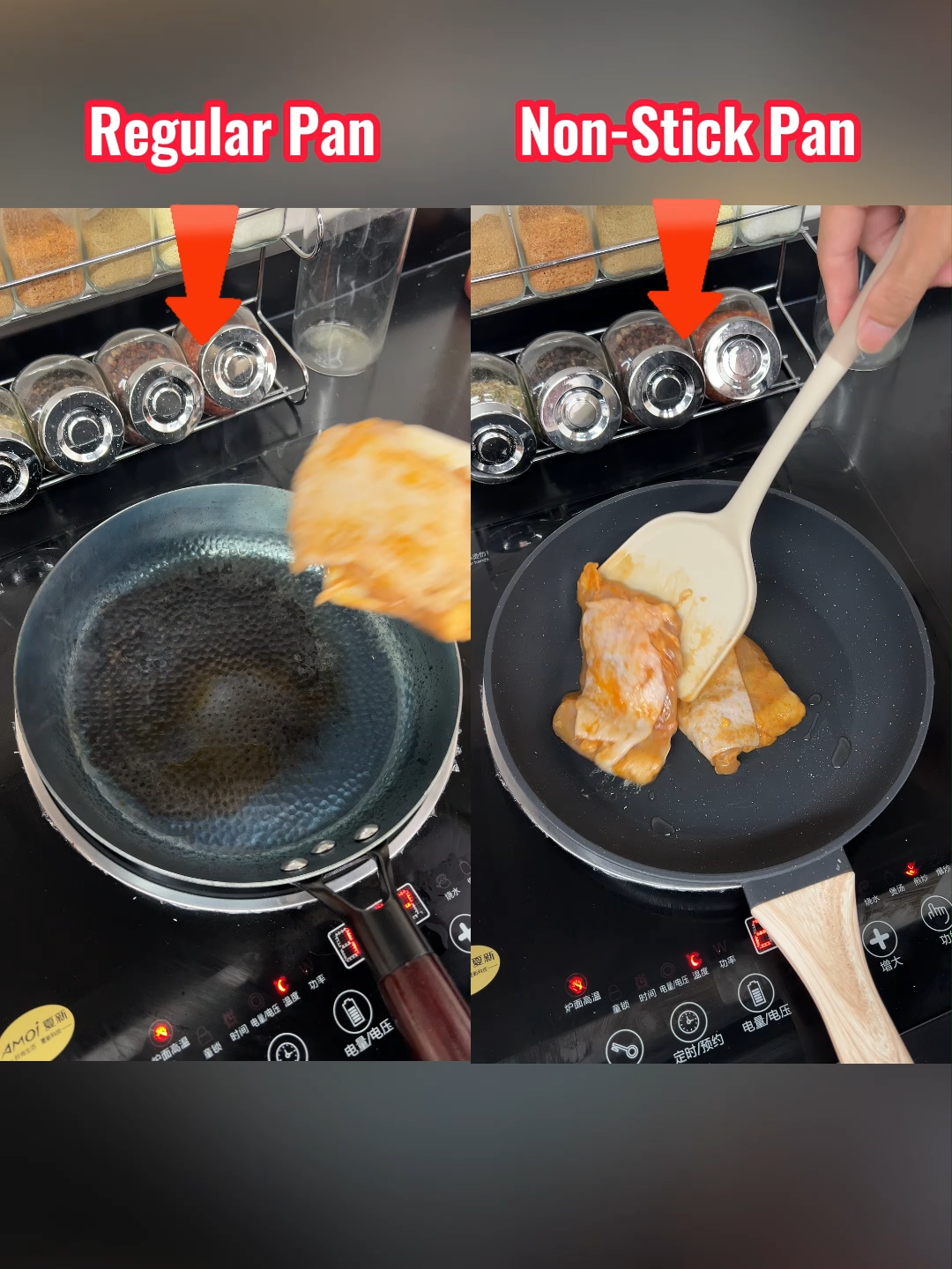 The difference between a frying pan and a non-stick pan！#NonStickPan #EasyCleanup #TikTokMadeMeBuyIt #Satisfying #CookingHacks
