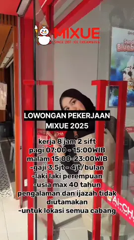 INFORMASI LOWONGAN KERJA TELAH DIBUKA LOKER TERBARU 2025 MIXUE LOWONGAN KERJA CEK LINK DI BIO KAMI DI PROFIL #viralvideo  #mixueindonesia  #lokerindo #berandatiktok  #mixueicecream 
