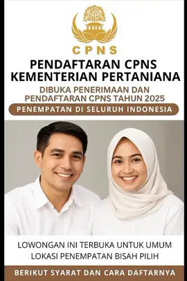 RESMI DIBUKA PENDAFTARAN CPNS 2025 RESMI DIBUKA PENDAFTARAN CPNS 2025 PERSYARATAN: Laki-Laki & Perempuan Lulusan SMA/SMKA/D3/S1-S3 Sesuai Formasi Jabatan Usia Min 18 Tahun Maks 45 Tahun Sehat Jasmani Rohani & Berkelakuan Baik Penempatan Daerah Masing-Masing Domisili Peserta  INFORMASI SELENGKAPNYA SILAKAN KLIK WEB DI BIO PROFIL TIKTOK KAMI.  #fypジviral #lowongankerja2025 #foryoupage #cpns #lewatberanda