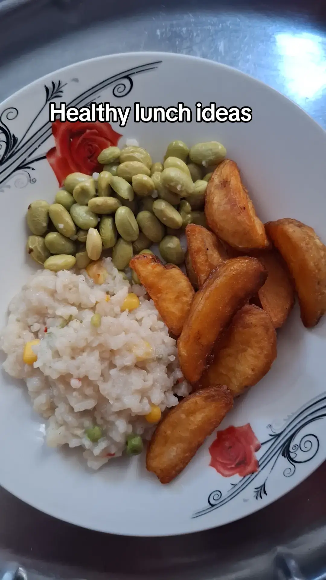 Healthy lunch ideas #healthylunch #highprotein #edamame #rice #wedges 