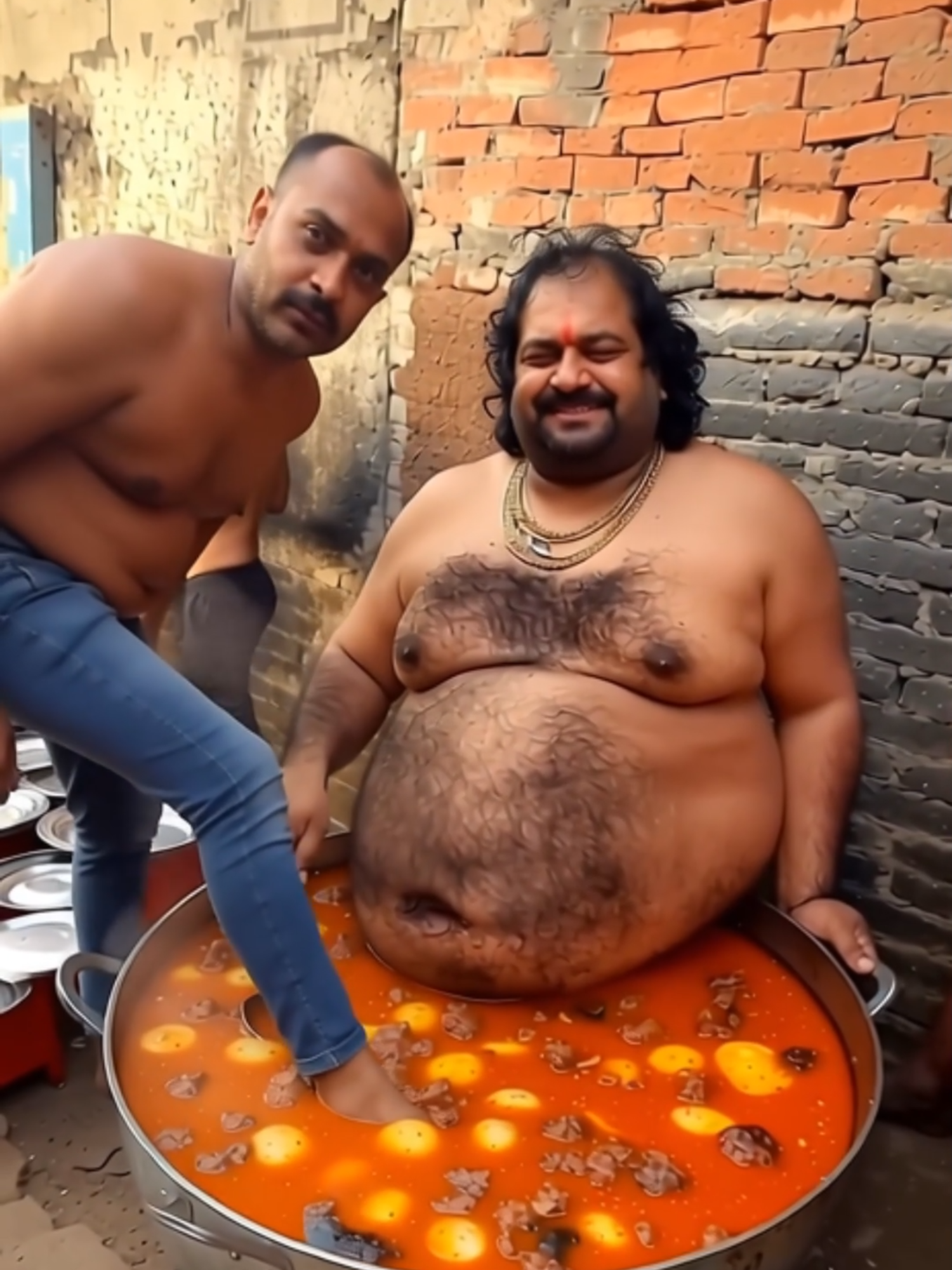 🍲 Meet the Final Boss of Curry 🔥 In the middle of the village, the Street Food Master sits right inside the giant pot. With a ladle in hand, one scoop is enough to fill your bowl with flavors like no other. But here’s the twist: for extra seasoning, another cook will dip his foot right into the soup. Locals say that’s the secret ingredient to make the flavor unforgettable. Locals whisper that this is no ordinary recipe,  it’s a secret tradition, passed down for generations, and guarded by the Master himself. #StreetFood #FinalBoss #India #IndianStreetFood