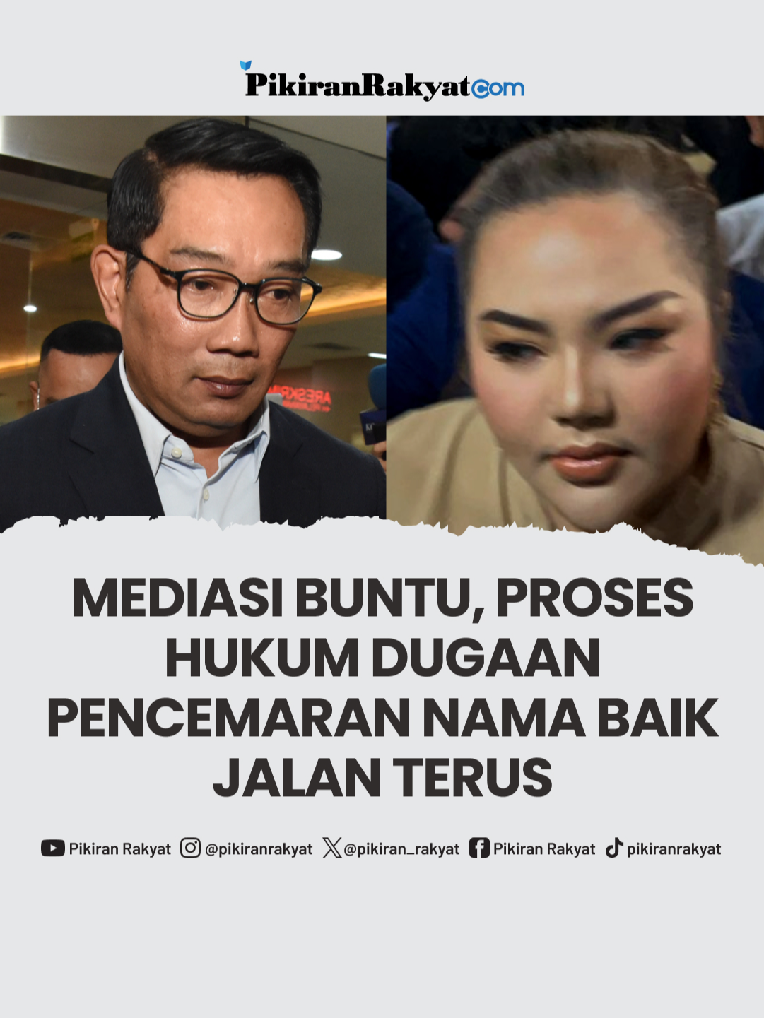 Upaya mediasi antara mantan Gubernur Jawa Barat, Ridwan Kamil (RK) dengan Lisa Mariana (LM) terkait dugaan kasus pencemaran nama baik berakhir tanpa titik temu. Pertemuan yang digelar di Bareskrim Polri pada Selasa, 23 September 2025, dinyatakan deadlock.  Kedua belah pihak hanya diwakili kuasa hukumnya masing-masing. Kuasa hukum Lisa Mariana, Jhonboy Nababan, menegaskan bahwa tidak ada kesepakatan yang tercapai sehingga proses hukum tetap berjalan. “Sudah selesai dari hasil mediasi tersebut. Yang jelas, untuk mediasi deadlock. Jadi kita serahkan semua nanti proses-prosesnya ke Bareskrim seperti apa ke depannya,” kata Jhonboy kepada wartawan di Bareskrim Polri, Jakarta Selatan, Selasa, 23 September 2025.  Menurut Jhonboy, dalam mediasi tidak ada kesepakatan untuk menempuh jalur damai. Padahal sebelumnya, Lisa Mariana sempat menyampaikan keinginan untuk berdamai lantaran merasa lelah dengan kasus ini. Saat ditanya apakah ada kekecewaan karena mediasi gagal, Jhonboy memastikan pihak Lisa Mariana tetap menghormati jalannya proses hukum. Dengan buntunya mediasi, Ridwan Kamil dan Lisa Mariana dipastikan akan melanjutkan proses hukum hingga ke pengadilan. Kasus ini bermula dari klaim Lisa Mariana yang menyebut anaknya yang berinisial CA, merupakan hasil hubungan dengan Ridwan Kamil. Lisa bahkan menggugat ke Pengadilan Negeri Bandung dan menuntut ganti rugi belasan miliar rupiah. Ridwan Kamil membantah keras klaim tersebut. Merasa namanya dicemarkan, pada 11 April 2025, Ridwan Kamil melaporkan Lisa ke Bareskrim dengan tuntutan Rp105 miliar. Laporan itu tercatat dengan nomor LP/B/174/IV/2025/SPKT/BARESKRIM POLRI.  Asep Bidin Rosidin/PRMN #RidwanKamil #LisaMariana #POLRI