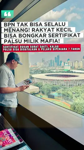 BPN TAK BISA SELALU MENANG! RAKYAT KECIL BISA BONGKAR SERTIFIKAT PALSU MAFIA! Sertifikat bukan tameng kebal hukum! Kalau terbitnya cacat atau penuh rekayasa, bisa dibatalkan pengadilan dan pelakunya diproses pidana! Sertifikat bukan jaminan kebenaran mutlak. Kalau ada indikasi pemalsuan atau penerbitan yang tidak sah, rakyat kecil pun punya peluang besar untuk menang di pengadilan! #edukasihukum #bpn #mafia #rakyat #fy 