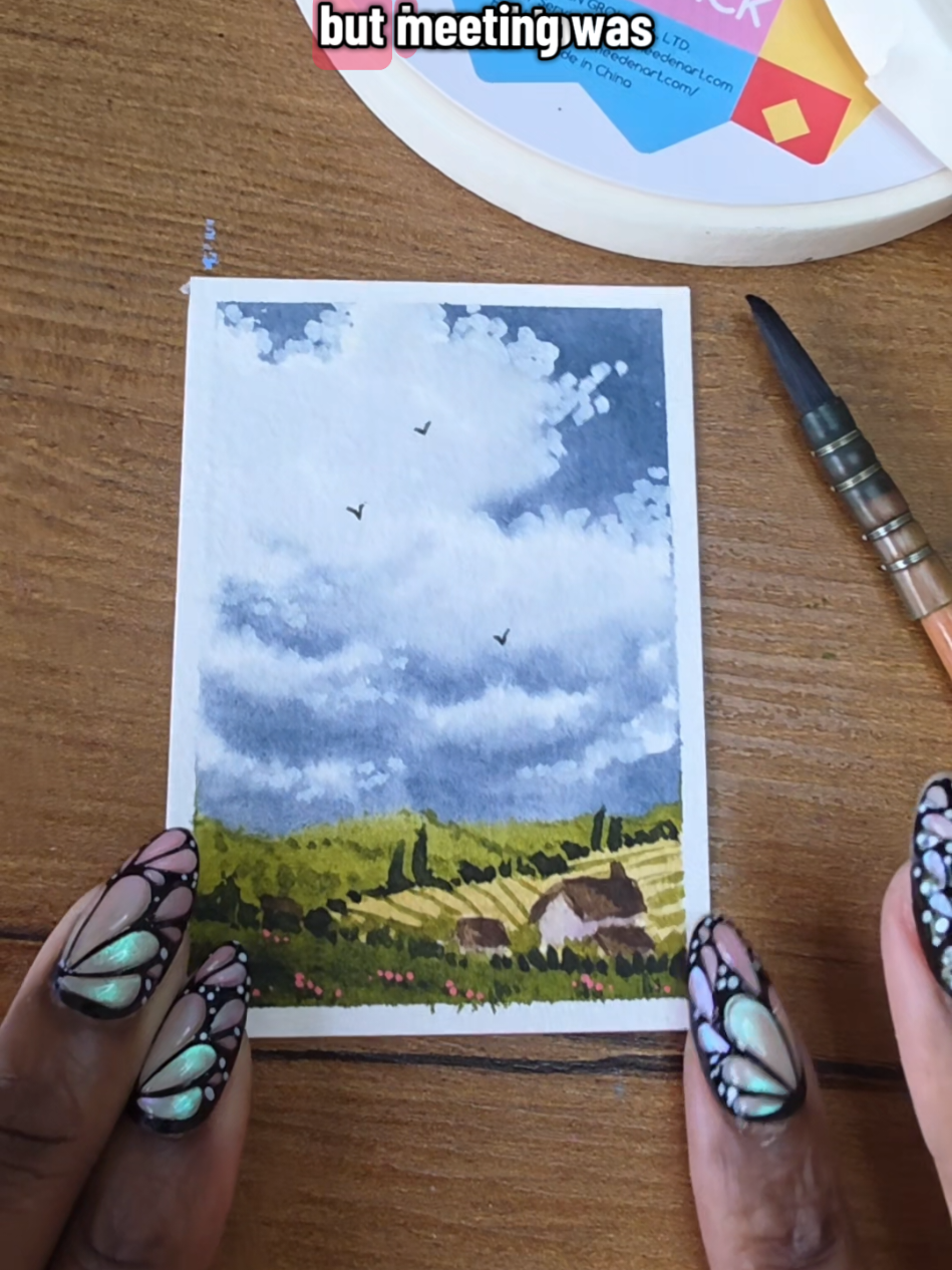 Replying to @mar.y.solll1 definitely check it out. its worth it. #watercolor #landscape #clouds #myart #artprocess 