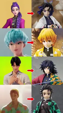 KPop Demon Hunters & Demon Slayer characters singing 