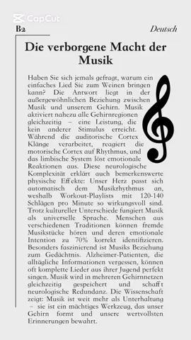 Die verborgene Macht der Musik The Hidden Power of Music German reading passage for level B2 readers Glossary of vocabulary and English translation of the passage are available  #deutsch #deutschlernen #reading #lesen #music 