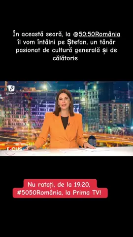 În această seară, la noul concurs al toamnei 50/50, îl vom întâlni pe Ștefan – un tânăr pasionat de cultură generală și de călătorii. Și-a propus ca, până la finalul anului, să ajungă la 50 de țări vizitate. Iubește România și orașul natal, Galați, pe care le promovează pe tot mapamondul. Pasiunea pentru cultura generală i-a fost insuflată de părinții săi. Cum s-a descurcat la emisiunea-concurs 50/50, aflați în această seară, de la ora 19:20, la Prima TV.