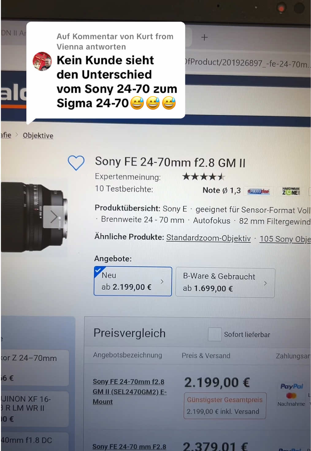 Antwort auf @Kurt from Vienna Welches Objektiv ist besser? Sony 24-70mm f2.8 GMII, Sigma 24-70mm oder Tamron 28-70mm? #sony #videography #sony2470gmii #sigma #tamron 