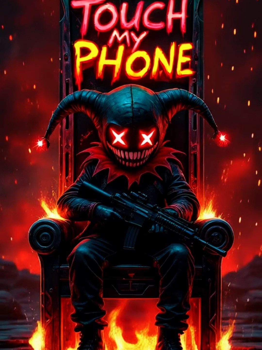 Live Wallpaper | Don't Touch My Phone #donttouchmyphone #lockscreen #livewallpaper #haunting #jester #spookyseason #warning #darkfantasy #aivideo #phonewallpaper  #fyp