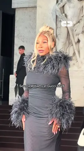 @Serenawilliams has arrived at @Gucci SS26 🖤 #fyp #foryoupage #gucci #gucciss26 #fashiontok #TikTokFashion #cultedmfw #milanfashionweek #mfw #fashiontok #TikTokFashion #serenawilliams #serenawilliamsedit #tennis 