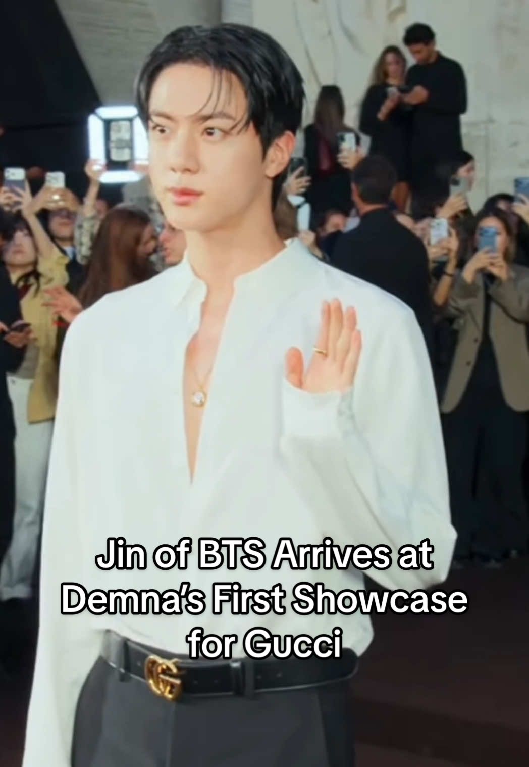 #Jin of #BTS arrives at #Demna’s debut showcase for #Gucci at #MilanFashionWeek. Watch this space for more updates.