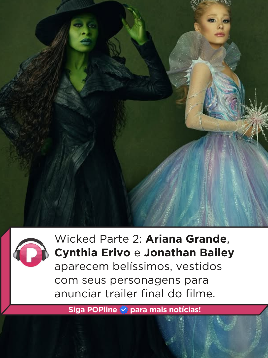 Segura essa ansiedade, galera! O trailer final de Wicked: For Good chega nesta quarta, 24 de setembro de 2025, e a expectativa para voltar ao universo mágico de Oz tá lá no céu. 🪄 O filme estreia nos cinemas dos EUA em 21 de novembro de 2025, e no Brasil chega quase junto, em 20 de novembro. Cynthia Erivo está de volta como Elphaba, Ariana Grande repete o papel de Glinda e Jon M. Chu continua na direção. A promessa é de mergulhar ainda mais na relação das duas, mostrar as consequências das escolhas delas e trazer músicas novíssimas, com faixas inéditas de Elphaba e Glinda, além de uma canção que nunca foi gravada antes na Broadway.