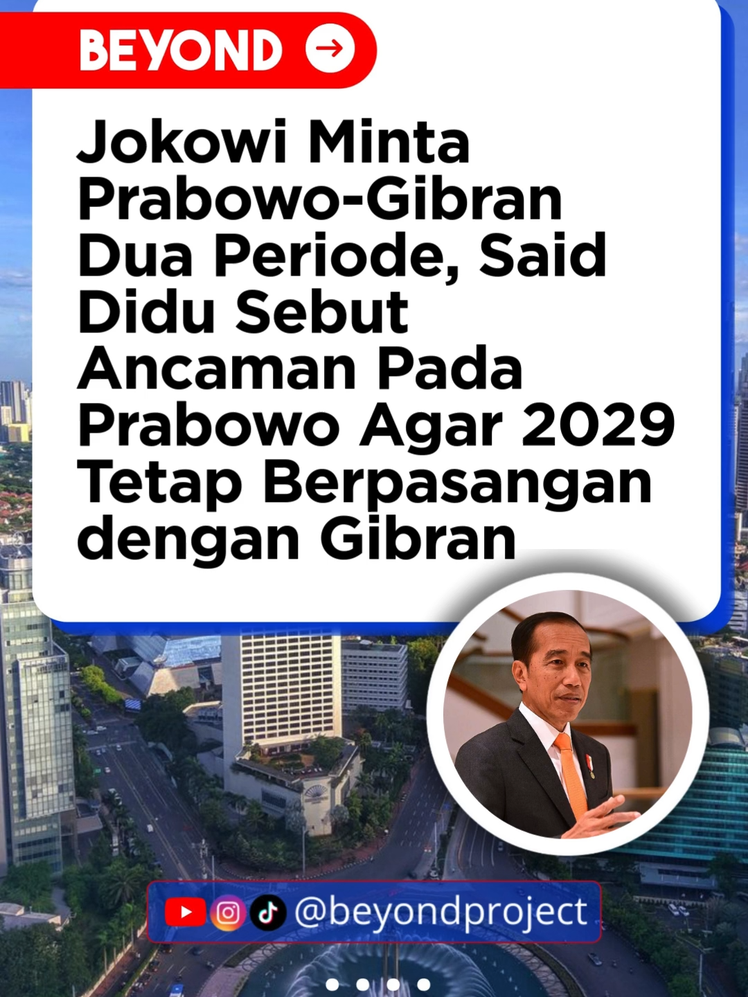Presiden ke-7 Jokowi meminta agar Prabowo-Gibran menjabat dua periode. Hal tersebut diartikan ancaman. Itu diungkapkan eks Sekretaris Badan Usaha Milik Negara Muhammad Said Didu. Ancaman serupa, kata dia sudah dua kali dilakukan. “Sudah 2 (dua) kali Jokowi “mengancam” Presiden @prabowo,” kata Didu dikutip dari unggahannya di X, Selasa (23/9/2025). Pertama, ia mengatakan pada 6 Juni 2025. Saat itu, Jokowi menanggapi isu pemakzulan Gibran. Bekas Wali Kota Solo itu menegaskan, pemilihan presiden satu paket. Jika salah satu jatuh, maka keduanya harus jatuh. “6 Juni 2025 : soal pemaksulan Gibran : Pemilihan Presiden itu satu paket, maknanya: kalau mau jatuhkan anak saya, maka Prabowo juga harus jatuh,” jelasnya. Kedua, baru-baru ini, pada 19 September 2025. Permintaan Jokowi agar Prabowo-Gibran dua periode, baginya sebuah ancaman. Bahwa di pemilihan presiden mendatang, Prabowo mesti berpasangan dengan anaknya. “19 September 2025: Jokowi perintahkan dukung Prabowo-Gibran 2 Priode, maknanya: kalau Prabowo mau maju jadi Capres 2029 maka harus bersama anak saya (Gibran),” pungkasnya. 