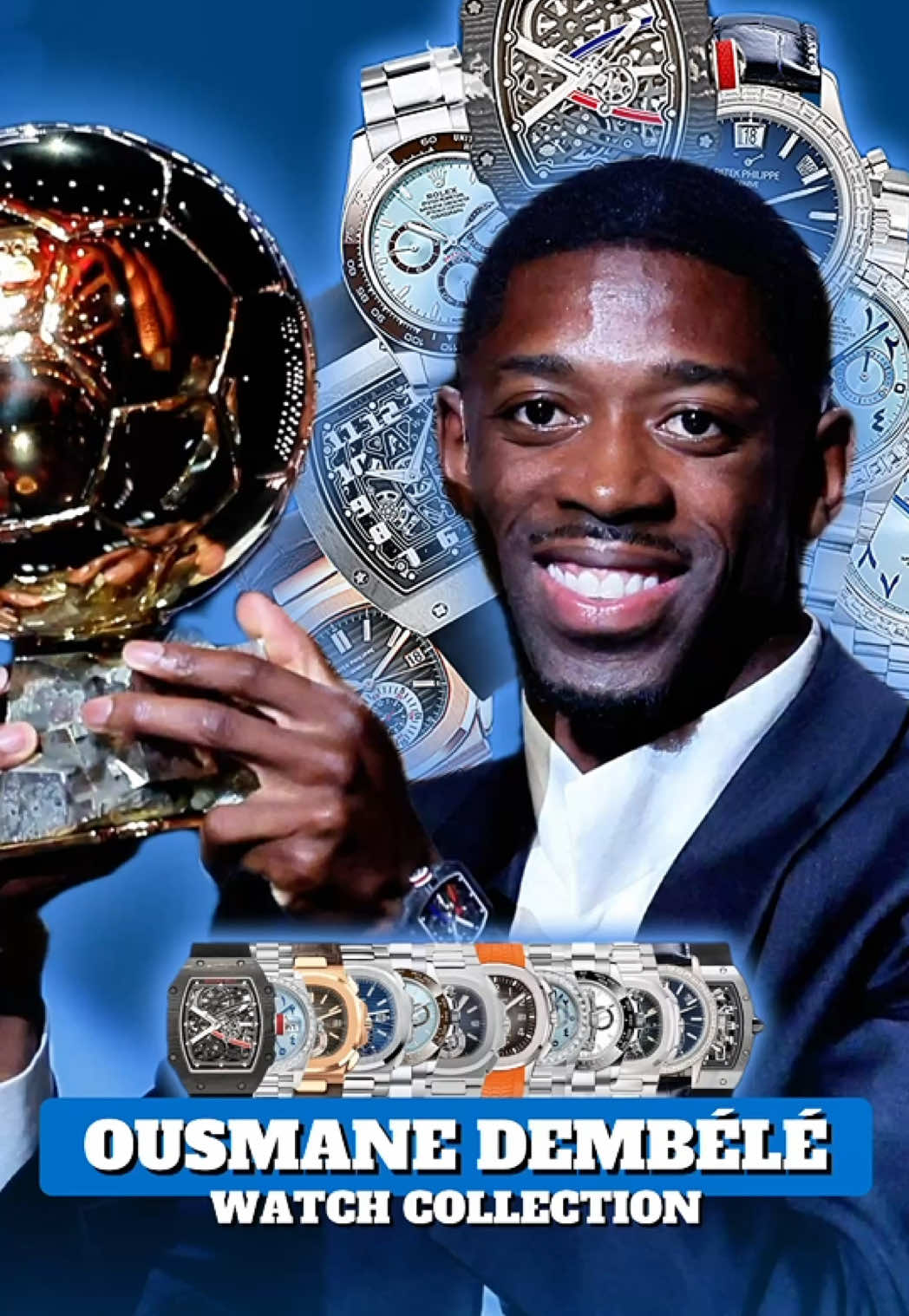 Coleção de relógios do campeão do Ballon d’Or 2025, Ousmane Dembélé 🤩⌚🔥 Dembélé, eleito o melhor jogador do mundo, reúne uma coleção insana de 15 relógios de luxo avaliados em aproximadamente R$ 16 milhões (≈ US$ 2,87M). Entre as marcas estão Patek Philippe, Rolex e Richard Mille, incluindo modelos raríssimos e cravejados de diamantes. 👑💎 Um detalhe curioso: dois Richard Mille da lista foram comprados especialmente para a cerimônia do Ballon d’Or, onde ele foi visto usando as peças pela primeira vez — reforçando o peso da ocasião e o gosto do craque pela alta relojoaria. ➡️ Qual desses relógios milionários você escolheria para usar no pulso do novo Ballon d’Or? 👇 ➡️ Deixe seu like e siga a @calf.watches para mais coleções exclusivas!
