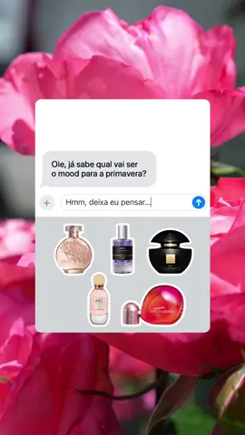 Sentiu esse cheiro aí? É a primavera chegando! 💐🌸🪻🌷 Já escolheu suas fragrâncias que vão fazer parte da estação mais colorida do ano? Conta pra gente aqui nos comentários! #PraGeralVer: vídeo com fundo animado, diversas flores se movendo. Na tela de um app de mensagens, texto: 