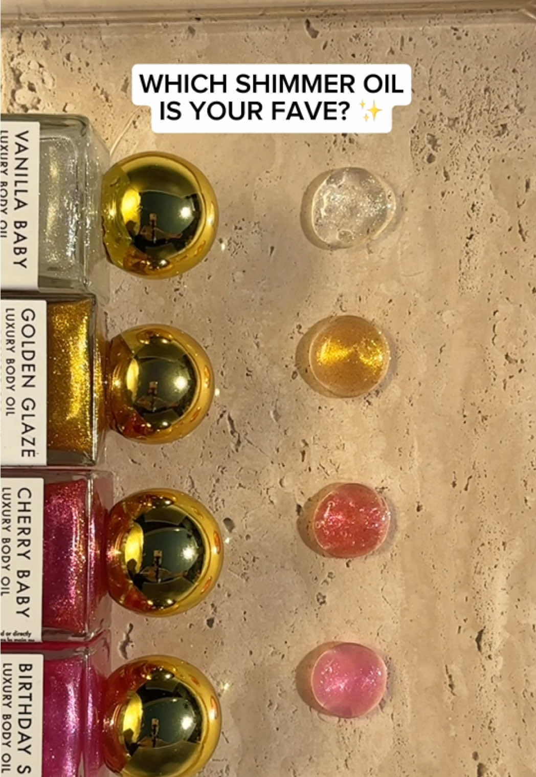 choose your favorite shimmer oil 👀✨ #trulybeauty #shimmer #glowingskin #bodycare #skincare 