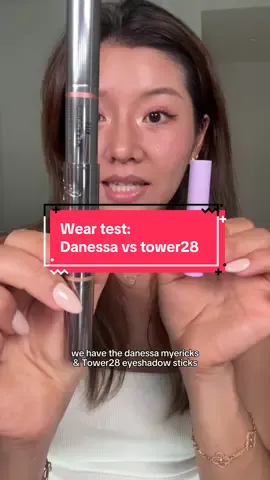 looks like there’s a clear winner😏 8hr wear test of the danessa myericks colorfix shadow stix vs the tower28 jelly shadow stick  #beauty #makeup #shadowstick #oilylids #danessamyericks 
