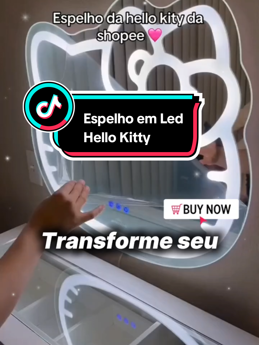 ✨ Deixe seu cantinho ainda mais fofo!#EspelhoAcrílico #LedGato #GatinhoCute #HelloKitty #DecoraçãoFofa 