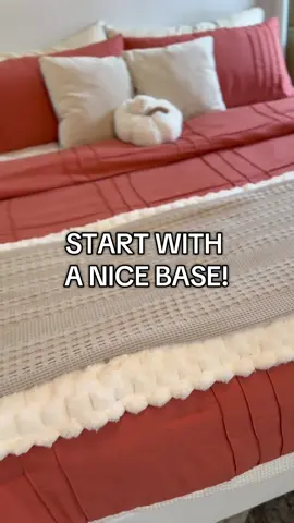 This is the perfect first layer so a nice looking bed! #bedding #beddinglayers #beddecor #fall2025 #fallbed 