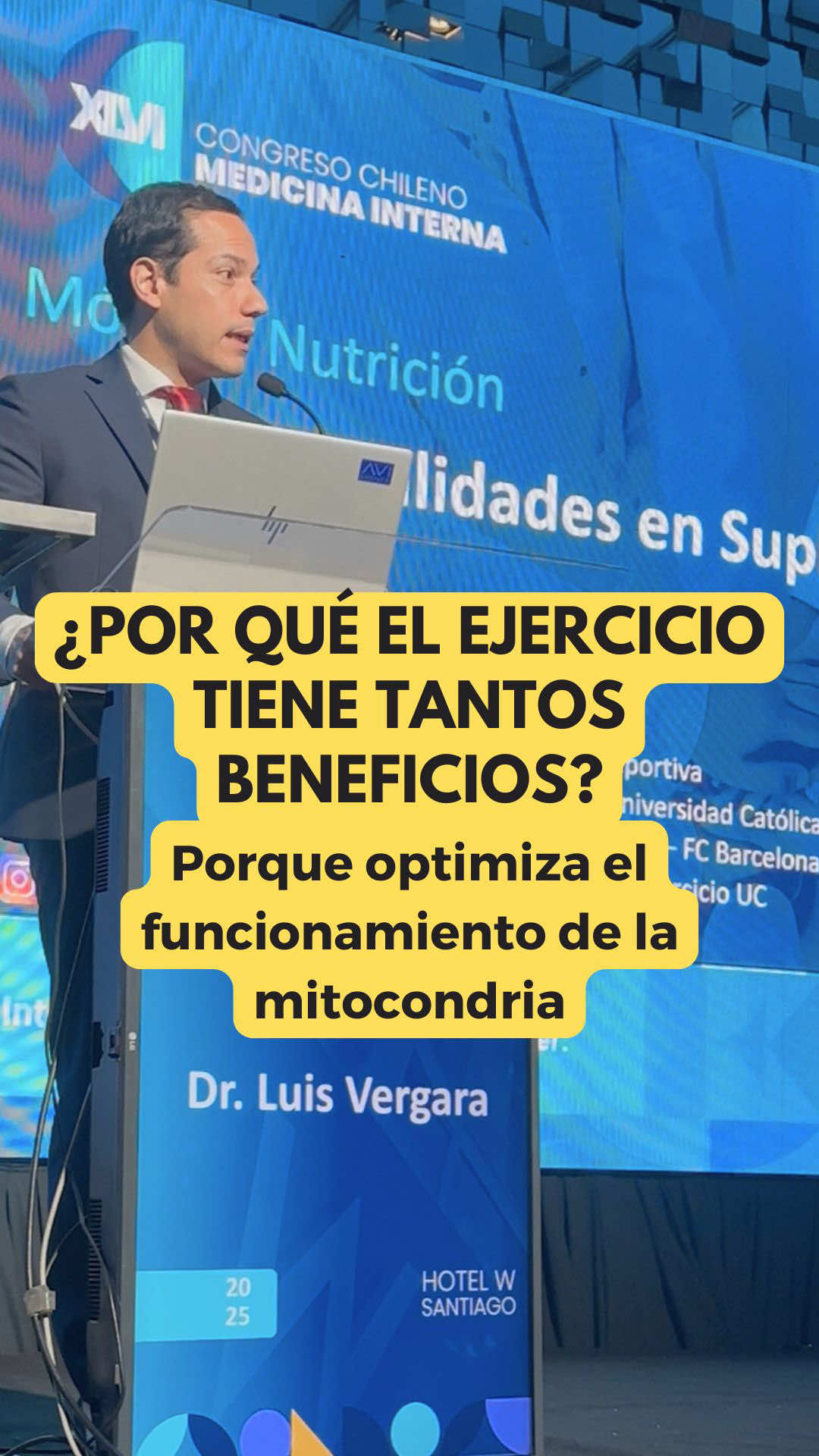 Mensaje final a los médicos especialistas en Medicina Interna presentes en el Congreso Chileno de Medicina Interna 2025: “El ejercicio NO es opcional y debe estar prescrito por todos los médicos” El ejercicio “entrena” el lugar de la célula que genera la energia (la mitocondria). Si tenemos mitocondrias eficientes y entrenadas, no tendremos enfermedades crónicas, ya que todas ellas generan como consecuencia final un daño mitocondrial. #ejercicio #salud #mitocontria #diabetes #exercise   