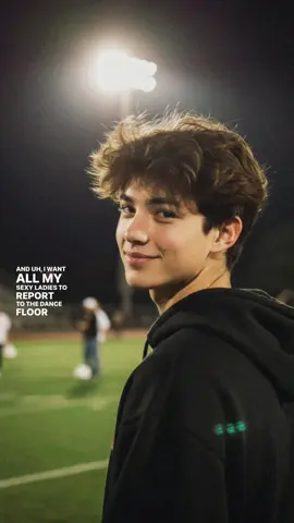 GEMINI PROMPT :  using this face, do not alter or enhance the face in any way: create a candid photo of a teenage boy with messy, fluffy brown hair. He's looking back over his shoulder with a slight smile like someone was calling him. He's outside at night, probably on a football field, because you can see the bright stadium lights and people in the background. You can also the reflection of strands hair due to the lights.  #gemini #fyp #prompt 