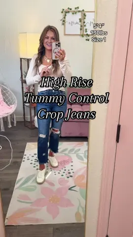 These Lovervet crops are absolutely adorable and have great tummy control @Walker Rose Boutique  #tummycontroljeans #highrise #lovervet #cropjeans #tiktokshoprestock 