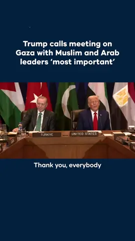 “This is gonna be...my most important meeting” US President Donald Trump, sitting next to his Turkish counterpart Recep Tayyip Erdogan, said as he hosted a meeting with Muslim and Arab countries to end Israel's genocidal war on Palestine's Gaza. #PalestinesVoiceErdogan