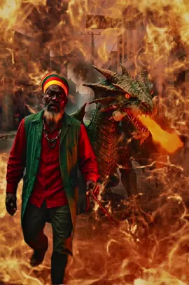 Capleton the real fire man walking his Dragon 