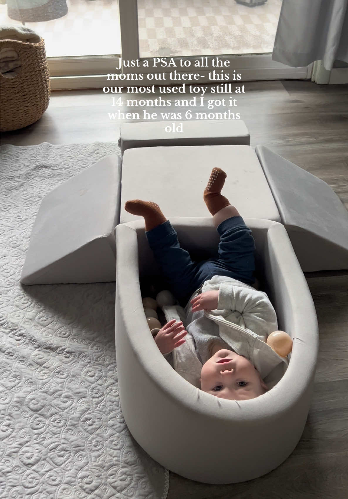 This foam climber + ball pit has been the best purchase👏 he learned to crawl, cruise, walk, climb, you name it! Cognitive and motor skills developed with just one toy from 6 months to now! He still lounges in the ball pit daily 😆🤍 #montessori #toddlertoys #babytoys #MomsofTikTok #babytoys 