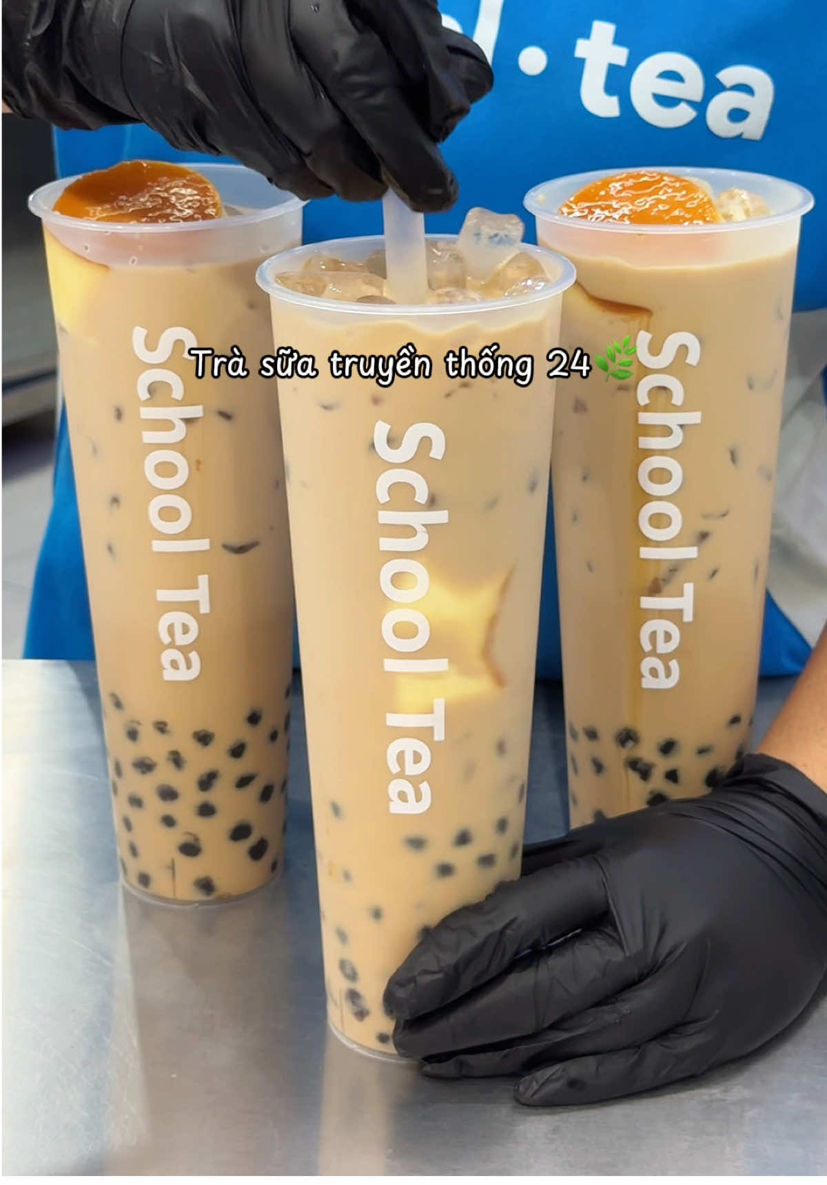 Trà sữa truyền thống thêm bánh flan #schooltea 