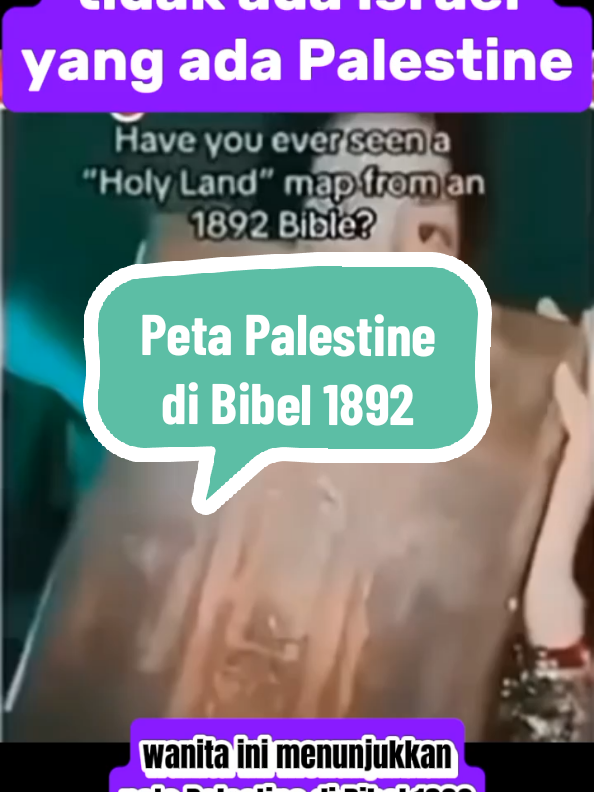 Wanita ini menunjukkan peta Palestine di Bibel 1892 yang di sebut 