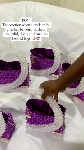 Here’s to the best gifts a #bridetobe could give her bridemaids 💜✨👌🏽 #giftideaforbridesmaid #bridetobe #beadedbags #custombags 