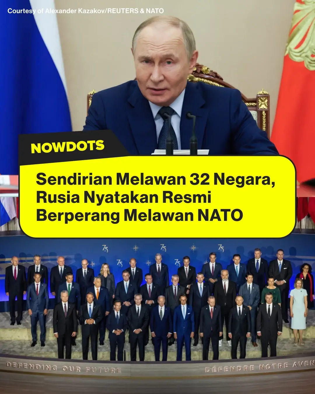 repost from nowdots. Kremlin menyatakan NATO secara de facto terlibat dalam perang Rusia-Ukraina dengan memberikan dukungan langsung maupun tidak langsung kepada Kyiv. Juru bicara Dmitry Peskov menegaskan, aliansi itu kini dianggap berperang melawan Rusia melalui bantuan militer, finansial, dan intelijen yang terus mengalir dari negara-negara anggotanya. Pernyataan ini mempertegas ketegangan yang telah berlangsung sejak invasi Rusia pada Februari 2022, yang salah satunya dipicu oleh keinginan Ukraina bergabung dengan NATO. Meski NATO secara resmi menolak terlibat langsung dalam pertempuran demi mencegah perang terbuka dengan Rusia, termasuk risiko eskalasi nuklir, aliansi ini tetap menjadi penopang utama Ukraina. Dukungan diberikan dalam bentuk bantuan keuangan, kemanusiaan, hingga persenjataan modern dan pelatihan militer. NATO menegaskan perannya hanya sebatas membantu Ukraina mempertahankan diri, namun klaim Kremlin menunjukkan bahwa Moskow menafsirkan dukungan tersebut sebagai bentuk partisipasi aktif dalam konflik.