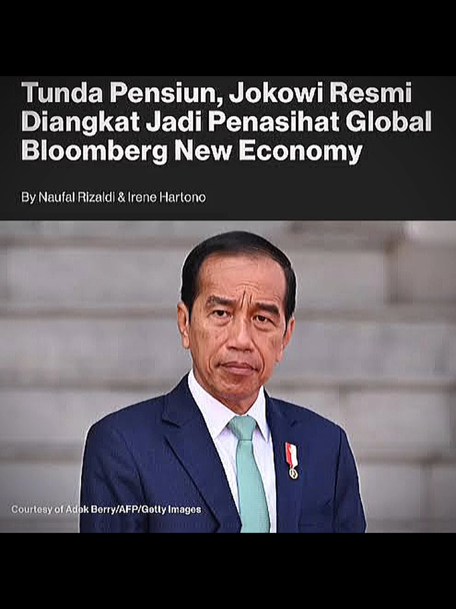 22 Anggota Dewan Penasihat Global Bloomberg New Economy 2025 1. Michael R. Bloomberg – Pendiri Bloomberg LP & Bloomberg Philanthropies, mantan Wali Kota New York. 2. Mario Draghi – Mantan Perdana Menteri Italia & Presiden Bank Sentral Eropa. 3. Gan Kim Yong – Wakil Perdana Menteri & Menteri Perdagangan dan Industri Singapura. 4. Gina Raimondo – Eks Menteri Perdagangan AS & Gubernur Rhode Island. 5. Naubar Afeyan – Pendiri Flagship Pioneering, Ketua & Co-Founder Moderna. 6. Dawn Fitzpatrick – CEO & CIO Soros Fund Management. 7. Tharman Shanmugaratnam – Presiden Singapura, mantan Ketua Otoritas Moneter Singapura. 8. Ngozi Okonjo-Iweala – Direktur Jenderal Organisasi Perdagangan Dunia (WTO), mantan Menteri Keuangan Nigeria. 9. Kristalina Georgieva – Direktur Pelaksana IMF. 10. Ajay Banga – Presiden Bank Dunia, mantan CEO Mastercard. 11. Ursula von der Leyen – Presiden Komisi Eropa. 12. Mark Carney – Mantan Gubernur Bank of England & UN Special Envoy for Climate Action. 13. Indra Nooyi – Mantan CEO PepsiCo. 14. Henry Kissinger († 2023, posisi simbolis) – Diplomat senior AS. 15. Laurence Fink – CEO BlackRock. 16. Ray Dalio – Pendiri Bridgewater Associates. 17. Masayoshi Son – Pendiri & CEO SoftBank Group. 18. Jack Ma – Pendiri Alibaba Group. 19. Chen Dongsheng – Pendiri & CEO Taikang Insurance, China. 20. Arancha González Laya – Dekan Paris School of International Affairs, mantan Menteri Luar Negeri Spanyol. 21. Shunichi Suzuki – Menteri Keuangan Jepang. 22. Joko Widodo – Presiden ke-7 Republik Indonesia.