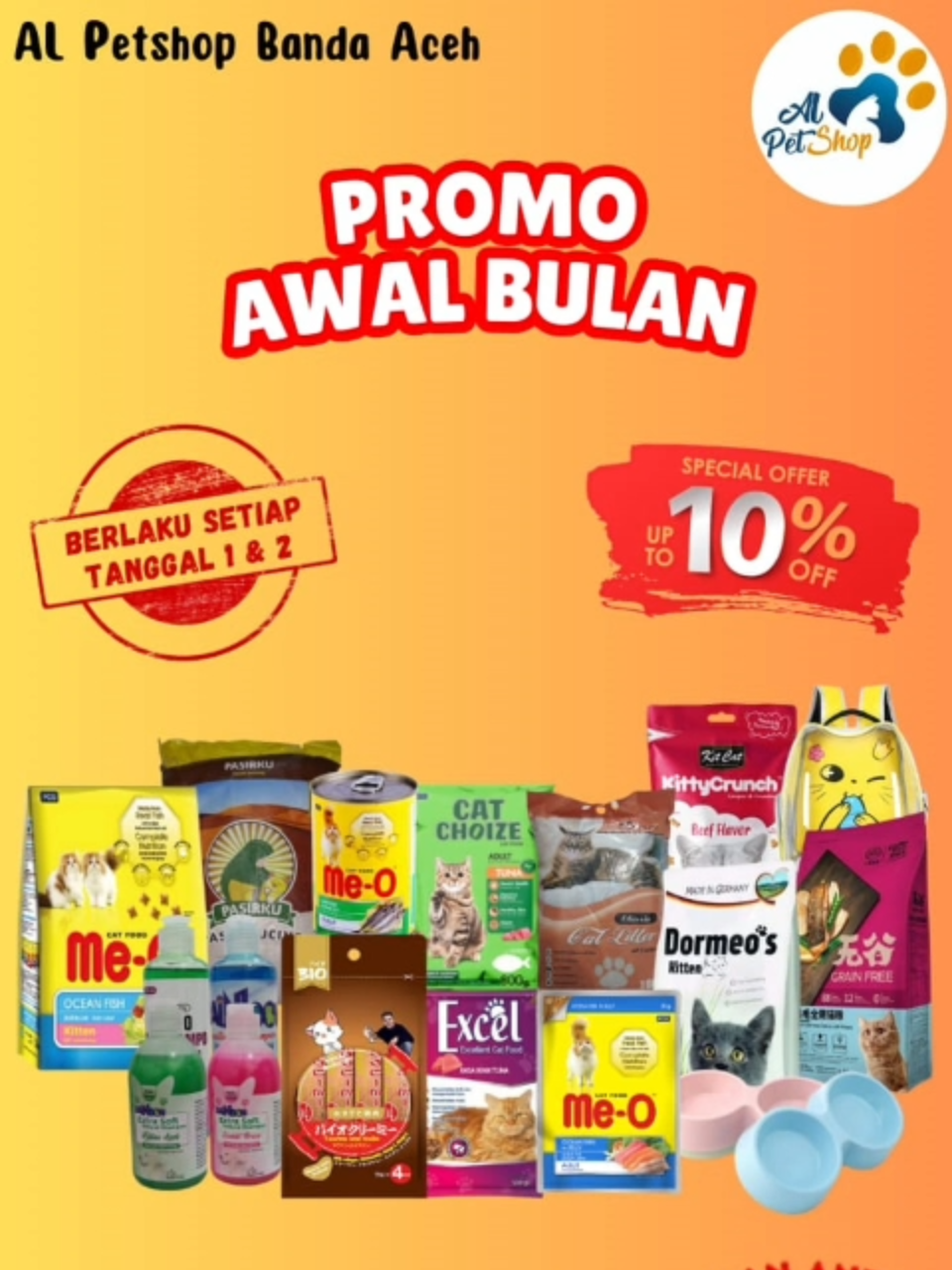 DRKA kerjasama Pemanfaatan Kartu Identitas Anak (KIA) dengan Al Petshop Banda Aceh yang beralamat di Jl. Chik Geumpa No. 1 Beurawe Kec. Kuta Alam Banda Aceh.   Bapak/Ibu pecinta anabul yang ingin berbelanja keperluan anabul kesayangan di Al Petshop Banda Aceh sekarang bisa mendapatkan Diskon 10% setiap pembelian minimal belanja Rp. 100.000 disetiap tanggal 1 dan 2 serta free satu sachet pakan basah setiap pembelian Rp. 200.000 dengan menunjukkan Kartu Identitas Anak.   Ayo bawa anak anda ke Al Petshop Banda Aceh dan nikmati promonya di setiap Pembelian.