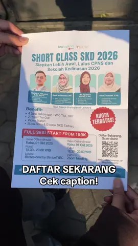 PEJUANG SKD 2026 MERAPAT!! IKUTI, SHORT CLASS PERSIAPAN SKD 2026!  “Siap Lebih Awal Lulus CPNS dan Sekolah Kedinasan 2026” 📅 Mulai 1 Oktober 2025  🏫 Kelas Offline: Selasa & Kamis (Wirobrajan, Yogyakarta)  💻 kelas Online: Rabu & Jumat (Zoom Meeting) Benefit yang kamu dapetin: ✅ 4 sesi bimbingan intensif (offline/online) + rekaman sesi (untuk online) ✅ Akun e-learning berisi materi, video pembahasan, & ebook SKD CPNS ✅ 2 paket try out SKD lengkap untuk latihan mandiri ✅ Experience nyata suasana belajar & interaksi via grup WhatsApp bersama mentor 📘 Bonus khusus kelas offline: Buku Saku SKD CPNS 💳 Harga spesial Batch Oktober:  🔹 Rp199.000 untuk full Miniclass Online (4 sesi)  🔹 Rp299.000 untuk full Miniclass Offline (4 sesi) 👉 KUOTA TERBATAS! jangan tunggu ketinggalan start! https://brofesional.id/blog/luluscpns #infocpns #cpns2026 #skdcpns2026 #bimbelcpns2026 #bimbinganskdcpns2026 