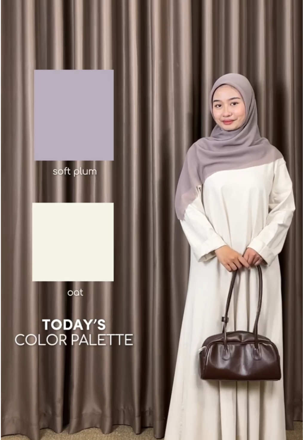 Today’s color palette🍇☁️ Match hijab soft plum dengan Daily Dress Oat effortless dan nyaman seharian😉 👉 Shop the look now at Cottonways #Cottonways #DailyDress #SoftPlum #OOTDPalette #OOTDInspo 