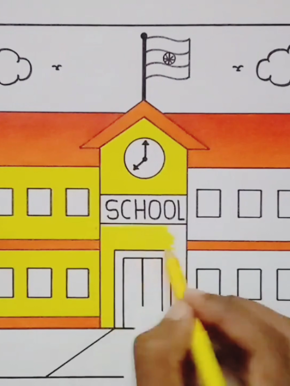 School Drawing / School Scenery Drawing / How to Draw a School Easy Step By Step / My School Drawing #drawing #pencildrawing #villagescenery #art #abcdrawing 