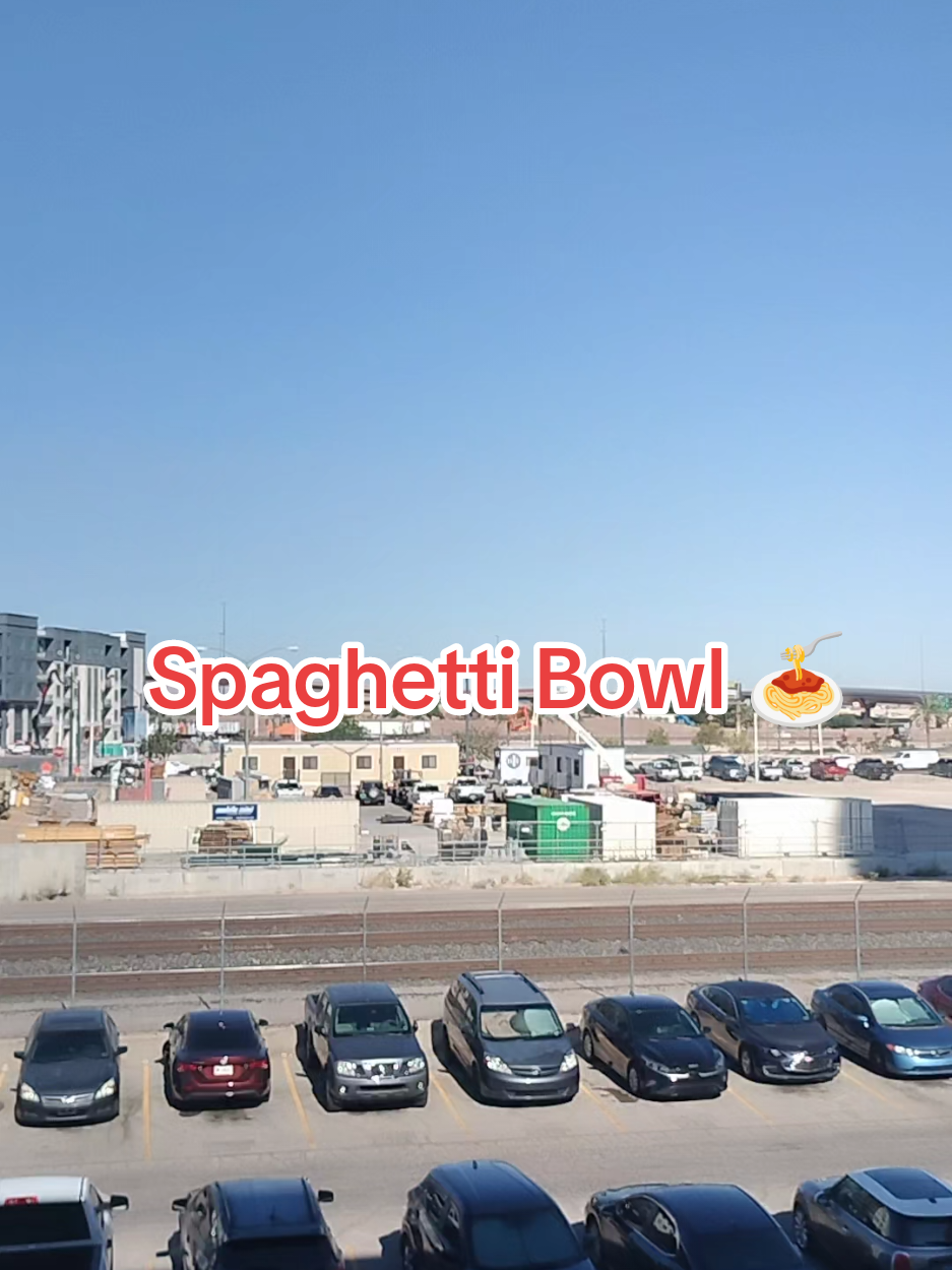 The Spaghetti Bowl, the giant freeway tangle in downtown Las Vegas where I-11/95, I-15, and U.S. 93 all collide. Confusing, crowded, and part of daily life here. #OnlyInVegas #LasVegas #SpaghettiBowl #VegasTraffic #I11 
