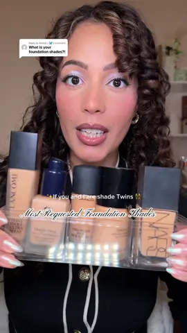 Replying to @Amina J 🦋 Light Medium Foundation Shade Twins 👯  These are some of my most requested foundation shades. I did buy some of these during the summer so they’d match my summer tan.  If you’re my Winter shade twin, simply use my shade as reference and pick a foundation 2-3 shades lighter (still warm-neutral undertone‼️)  Which one is your favorite match⁉️🤔 #foundationmakeup #lightmediumshadetwin #lightmediumskin #narslightreflectingfoundation #esteelauderdoublewear #giorgioarmaniluminoussilkfoundation #foundationmatching 